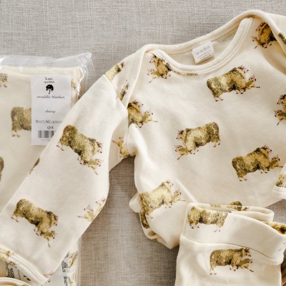 Kate Quinn Sheep Set Swaddle, Bodysuit, Panda Pants and Hat - Picture 9 of 16